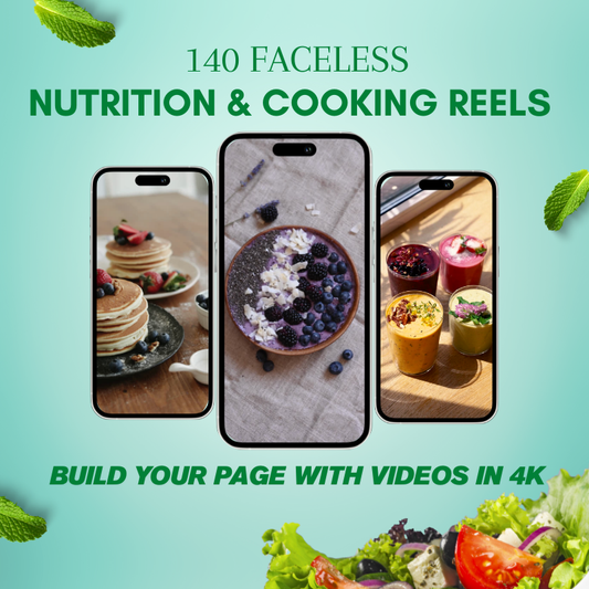 140 Faceless Nutrition/Cooking Reels for Content Creation