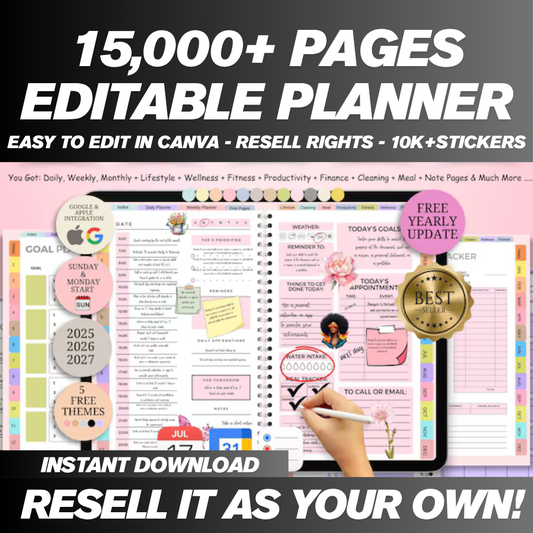 15,000+ Digital PLR Planners, Journals, Trackers, and Stickers