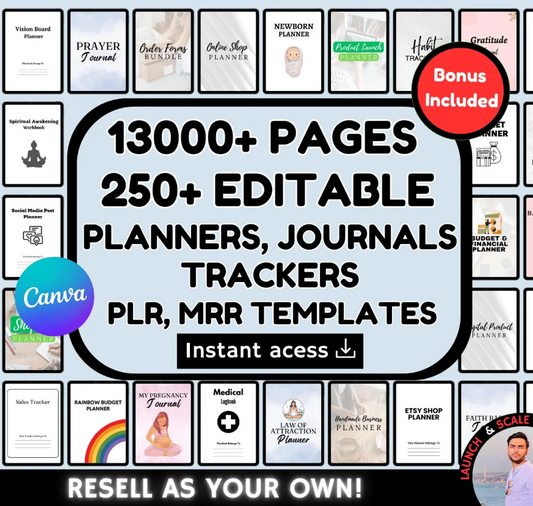 250+ CANVA TEMPLATE BUNDLE (Planners, Journals, and more.)